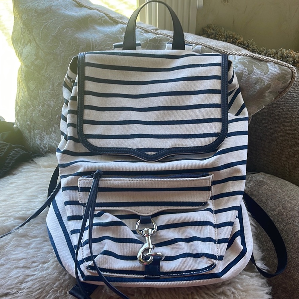 Rebecca Minkoff blue and white striped back pack